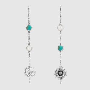 GUCCI 925 Silver GG Marmont Flora Drop Earrings